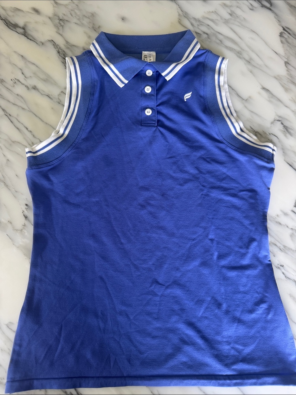 Fabletics Royal Blue Sleeveless Polo Tank with White Trim size small